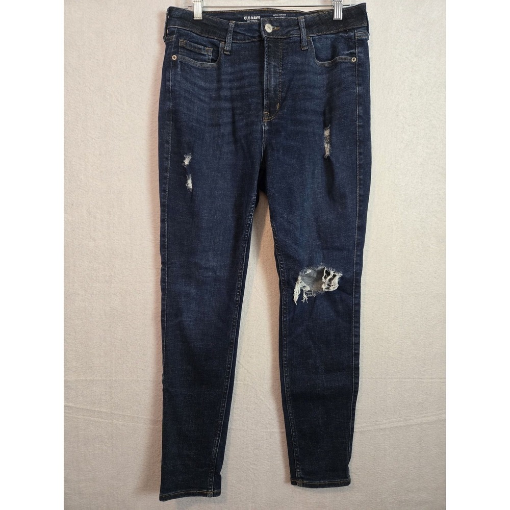 Old Navy‎ Rockstar Super Skinny Jeans Size 10 Blue Extra High Rise Distressed